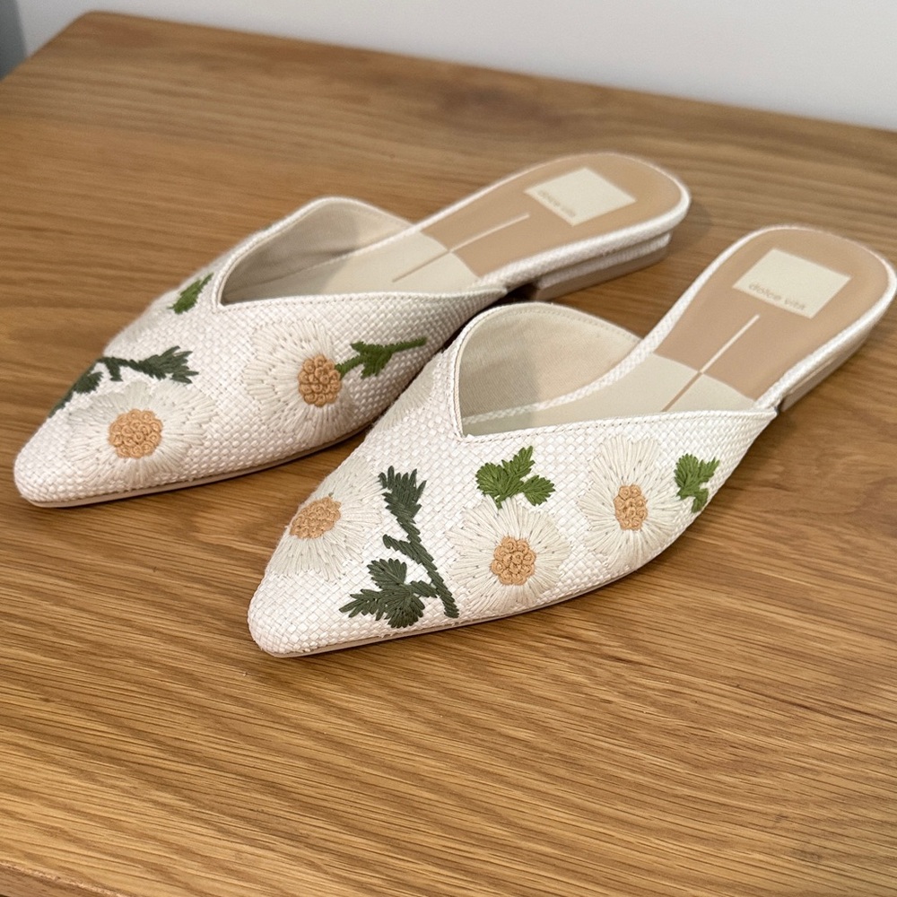Dolce Vita Cream Floral Embroidered Slides